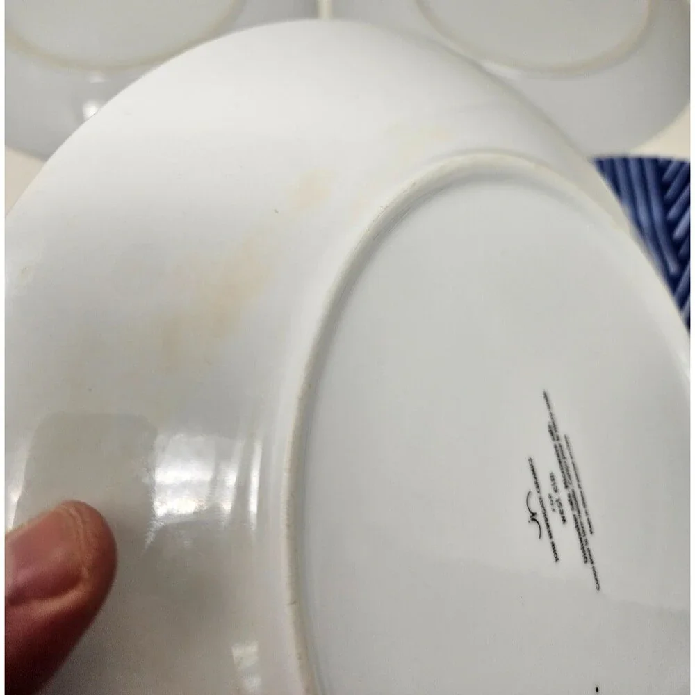 WEST ELM WAVE DINNER PLATES John Newdigate Ceramics Lot of 4 Blue Lines 10 Inch